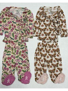Posh Peanut 2 Pc Sets Size 0-3 months Tie Snap Tops Bamboo Footed LOT OF 2